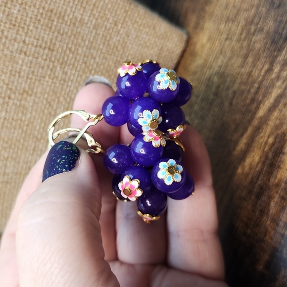 Amethyst  Cloisonne Ball earrings - Picture 3 of 3